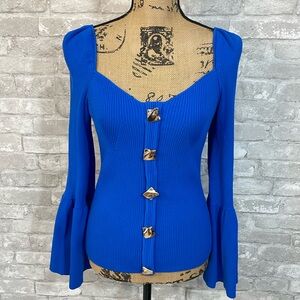 Boston Proper Flare Sleeve Sweetheart Ribbed Faux Cardigan